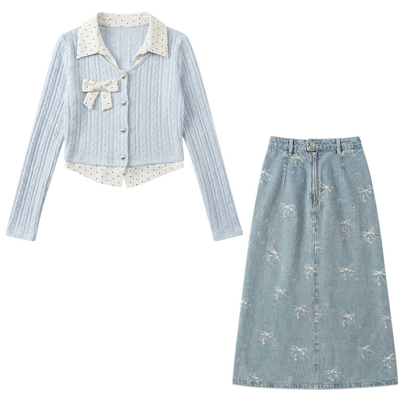 FABRIC PIG Two Piece Skirt Sets Women's Lapel Moderate Mid Length