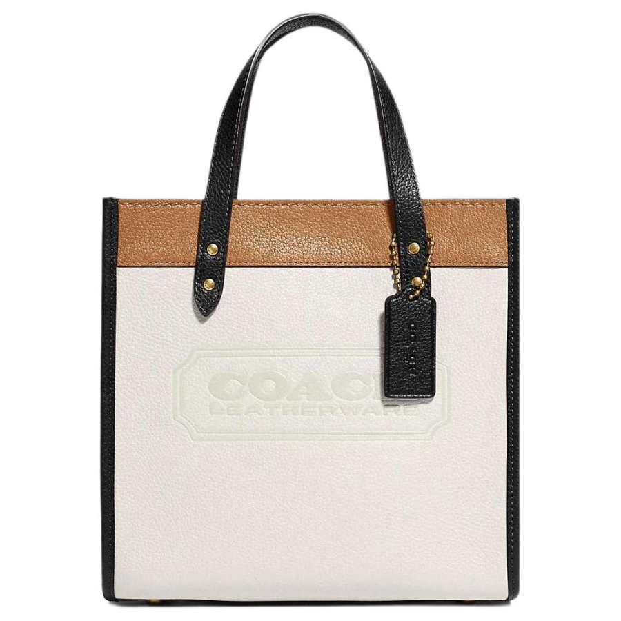 COACH Field Leather Tote Crossbody Handbag Small Women's White/Brown