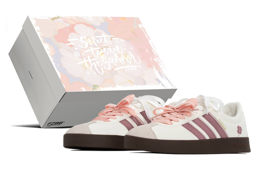 Adidas Adidas Vl Court Classic Box, Lucky Star Cushioning Abrasion Resistant Low top Skateboard Shoes Women's Pink Beige White