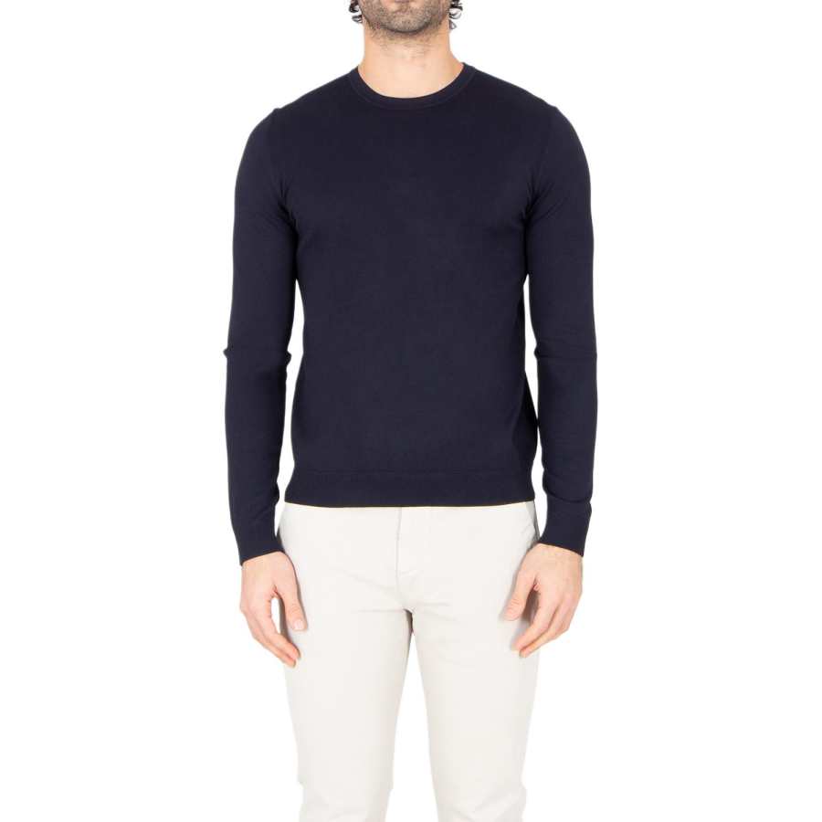 HUGO BOSS Knitwear Men's Navy Blue Crew Neck Moderate Straight Fit