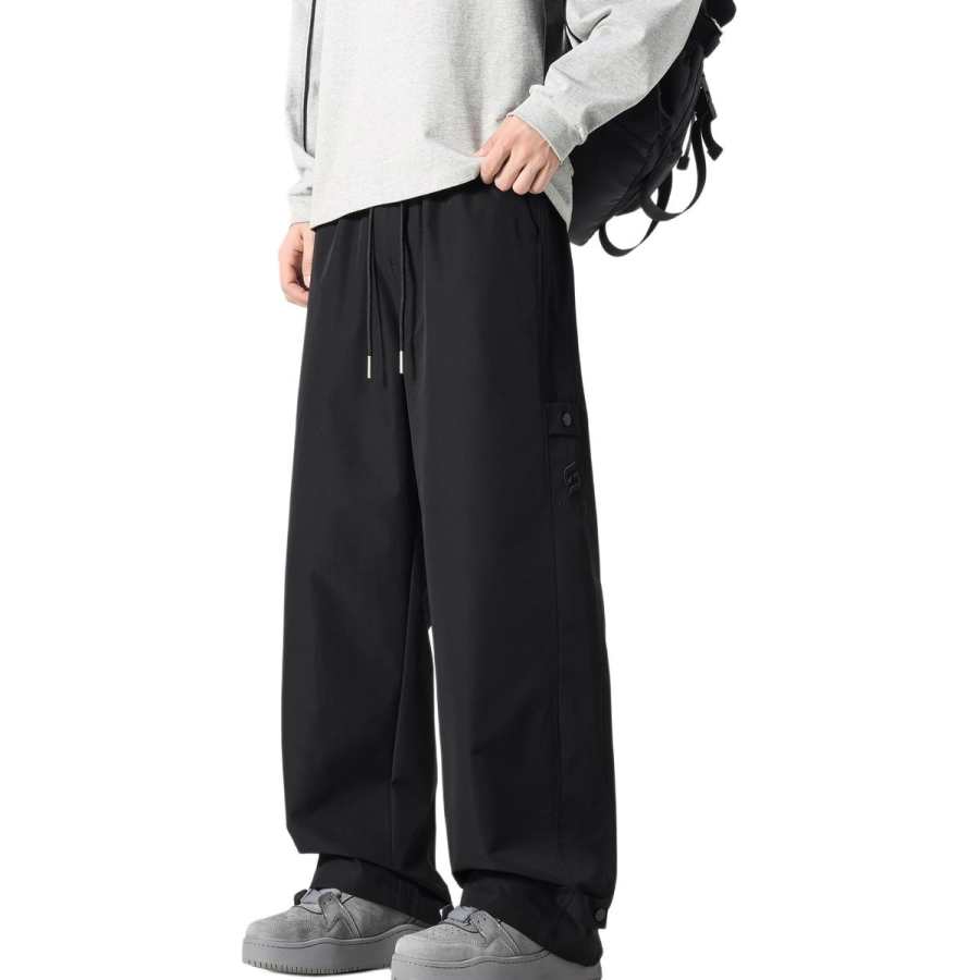 Tonlion Casual Pants Men's Black Moderate Straight Fit Pants