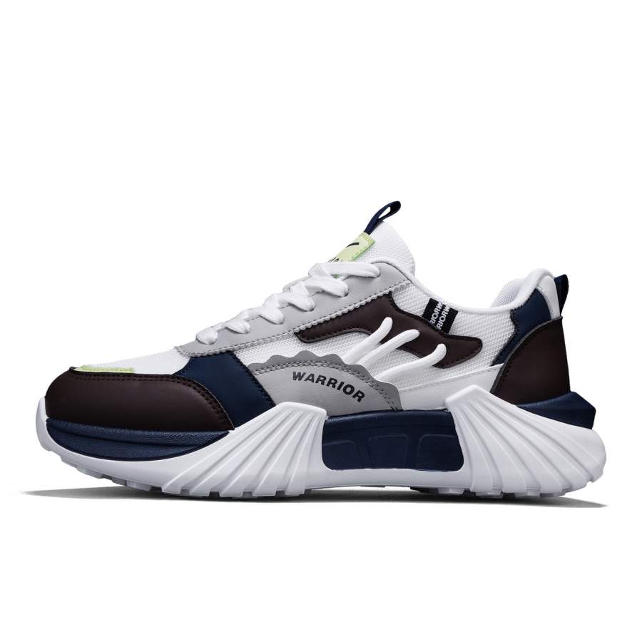 WARRIOR Chunky Sneakers Men's Low Top Beige/Green, White/Brown/Dark Blue, Ecru/Dark Blue/Khaki