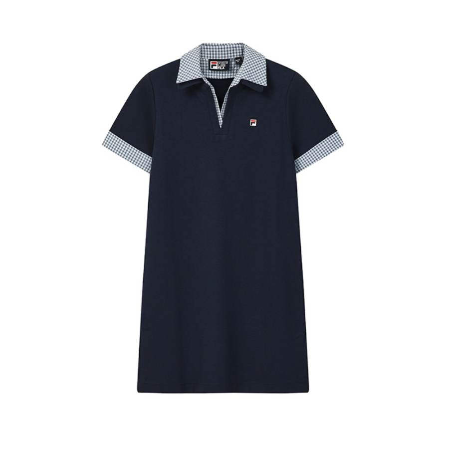 FILA Heritage Short Sleeved Dresses Women's Smoke Blue Polo Collar Moderate