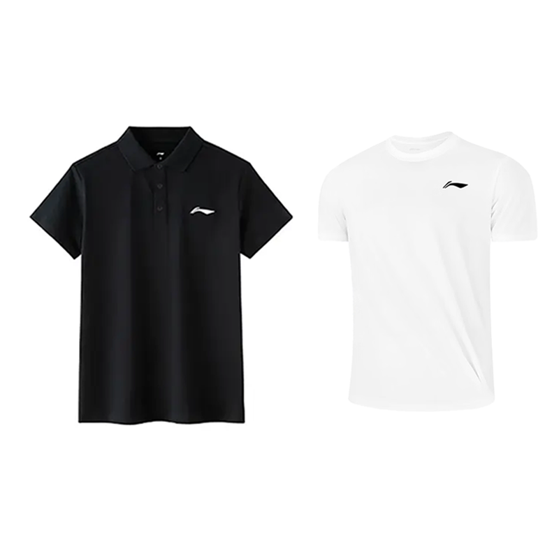 Li-Ning Li Ning T Shirts Men's Black+White Polo Collar Moderate Straight Fit