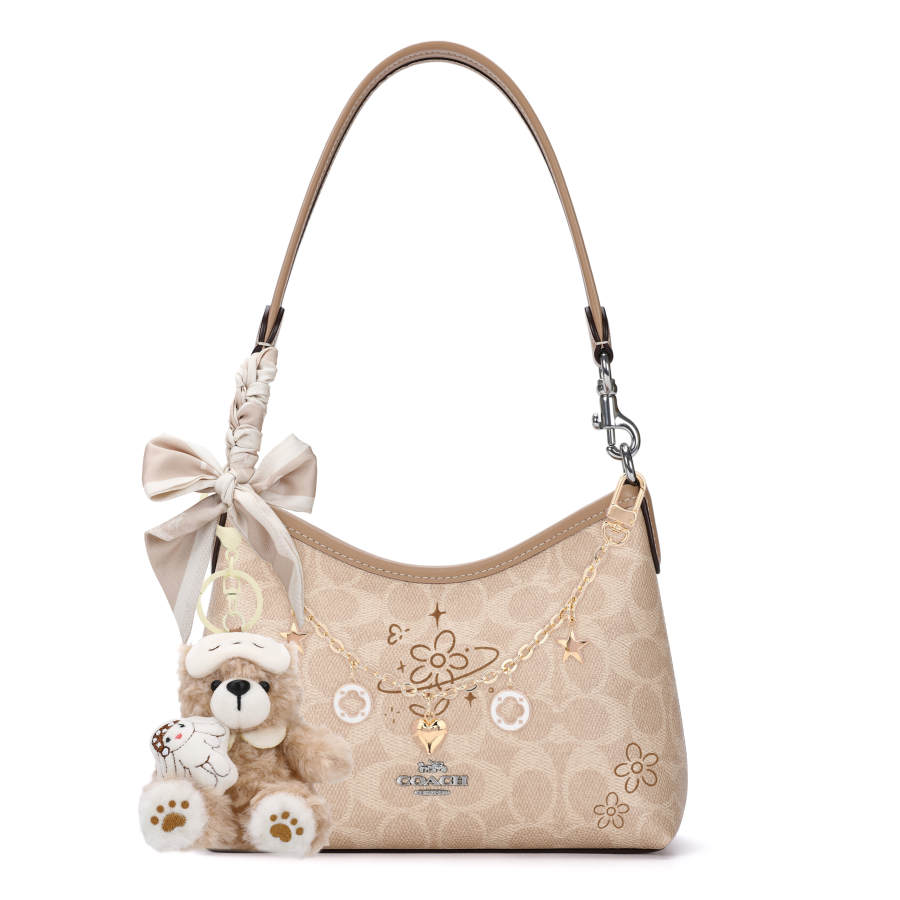 COACH Laurel Coated Canvas Shoulder Bag Small Women's Beige