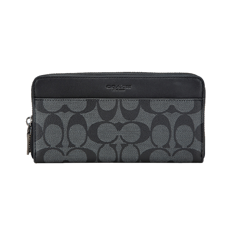 COACH Accordion Wallet Coated Canvas Wallet Men's Gray Black