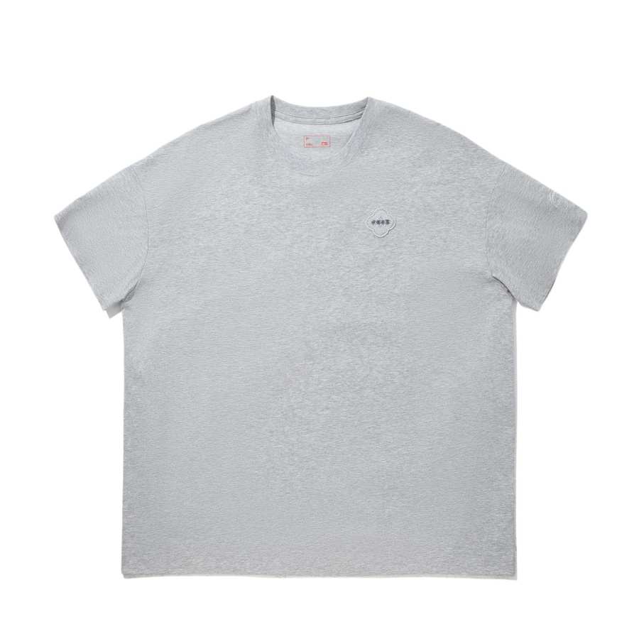 Li-Ning Li Ning T Shirts Women's Heather Gray Light Gray Crew Neck Moderate Straight Fit