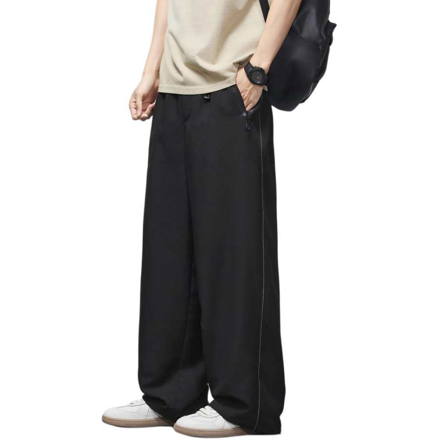 Tonlion Casual Pants Men's Black Moderate Straight Fit Pants
