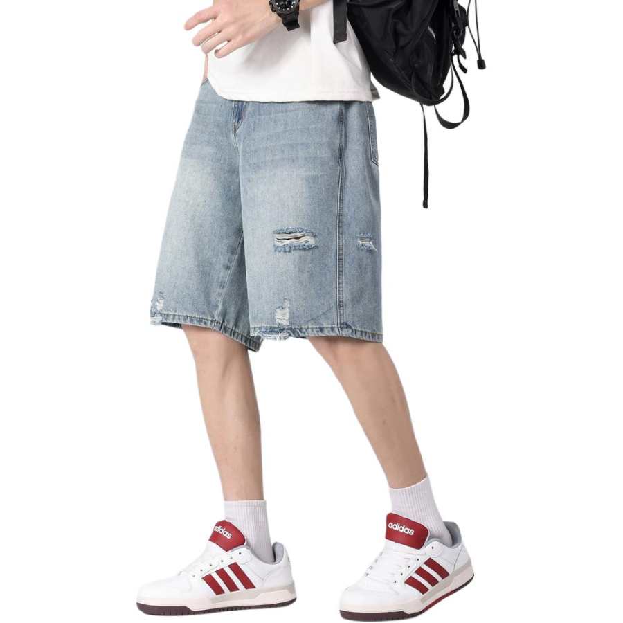 Tonlion Denim Shorts Men's Light Denim Blue Thin
