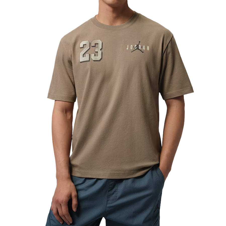 Jordan Jordan Brooklyn T Shirts Men's Olive Gray/Light Jade Blue Gray Crew Neck Moderate