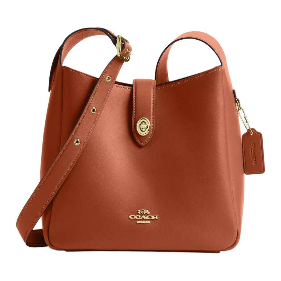 COACH Hadley Cow Leather Shoulder Bag, Crossbody Bag Medium Women's Brown Yellow