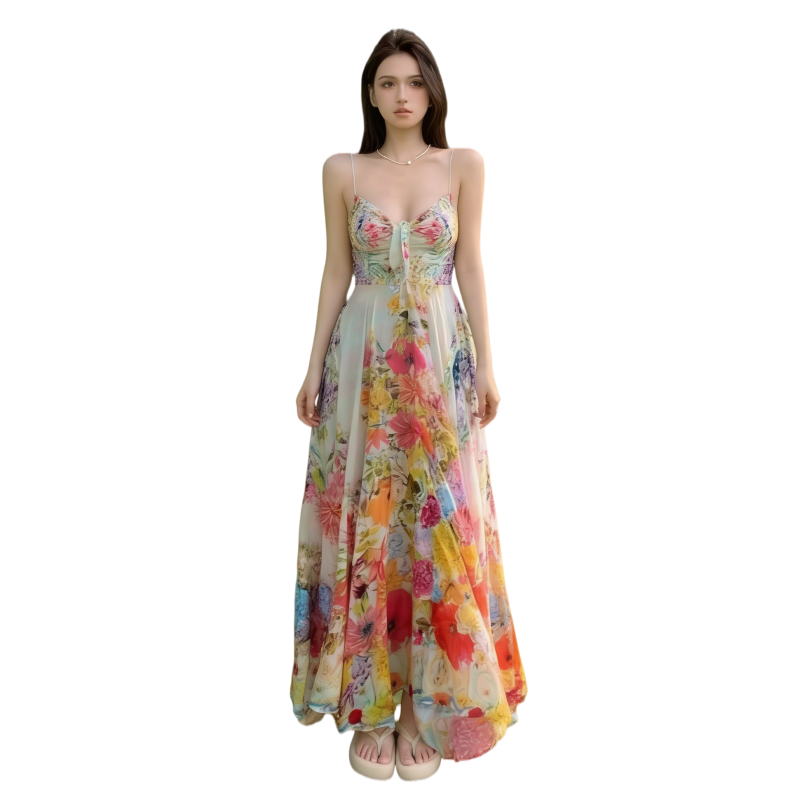 Cotton Gene Slip Dresses Women's Image Color V Neck Thin Long