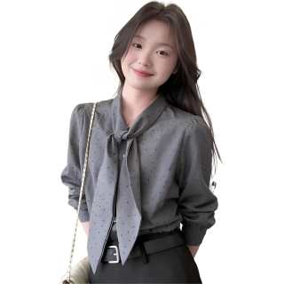 Cotton Gene Shirts Women's Gray Scarf Collar Thin