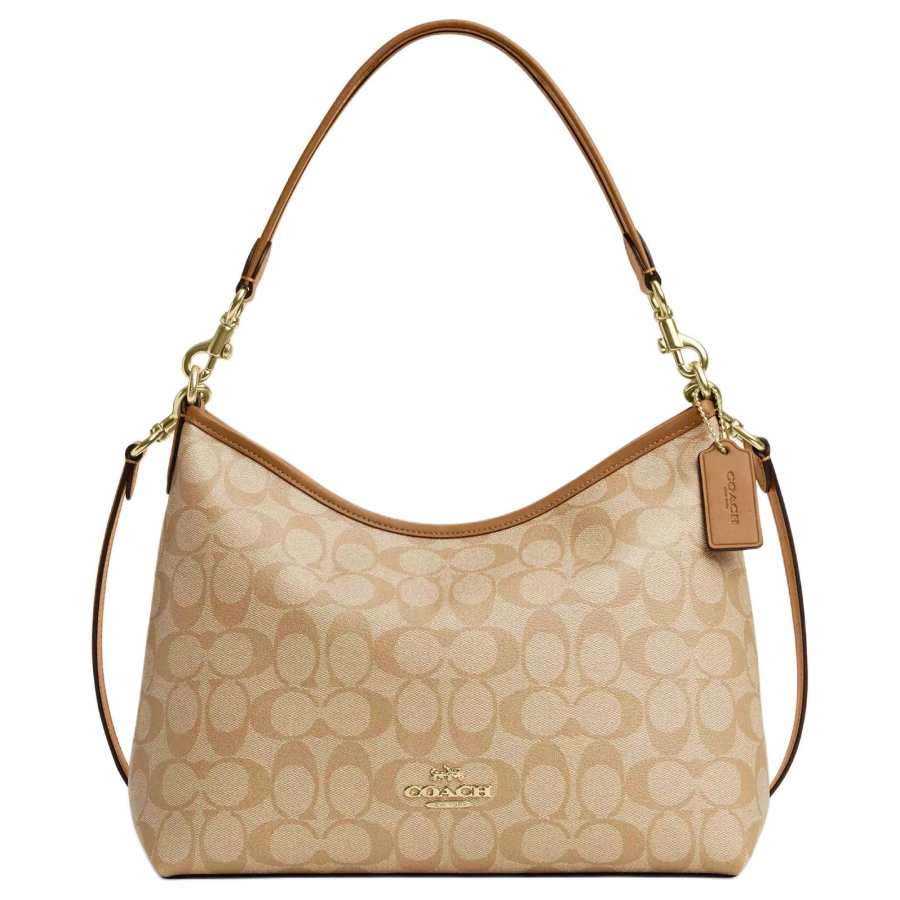 COACH Laurel Coated Canvas With Leather Shoulder Bag Large Women's Light Khaki