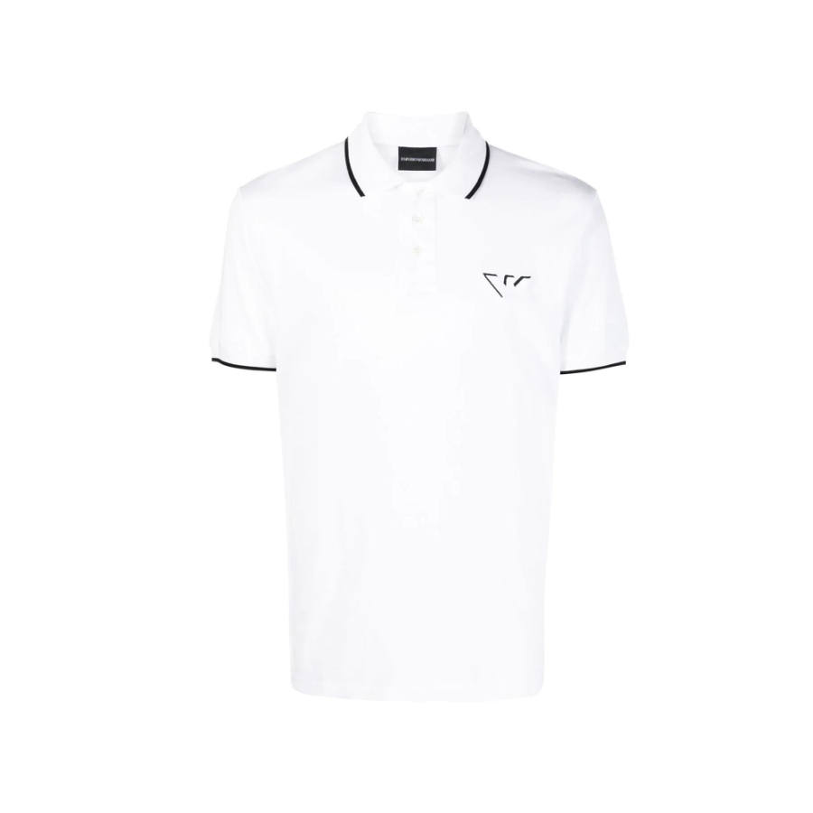 EMPORIO ARMANI Polo Shirts Men's White Polo Collar Moderate Straight Fit