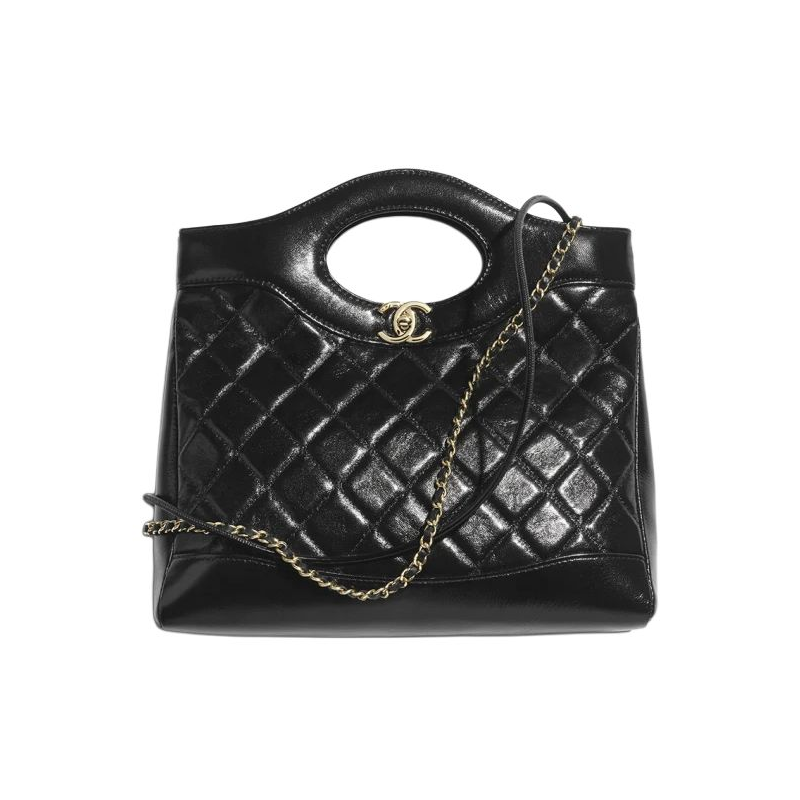 CHANEL Sheepskin Material Gold Chain One Shoulder Handbag Small Women's Black