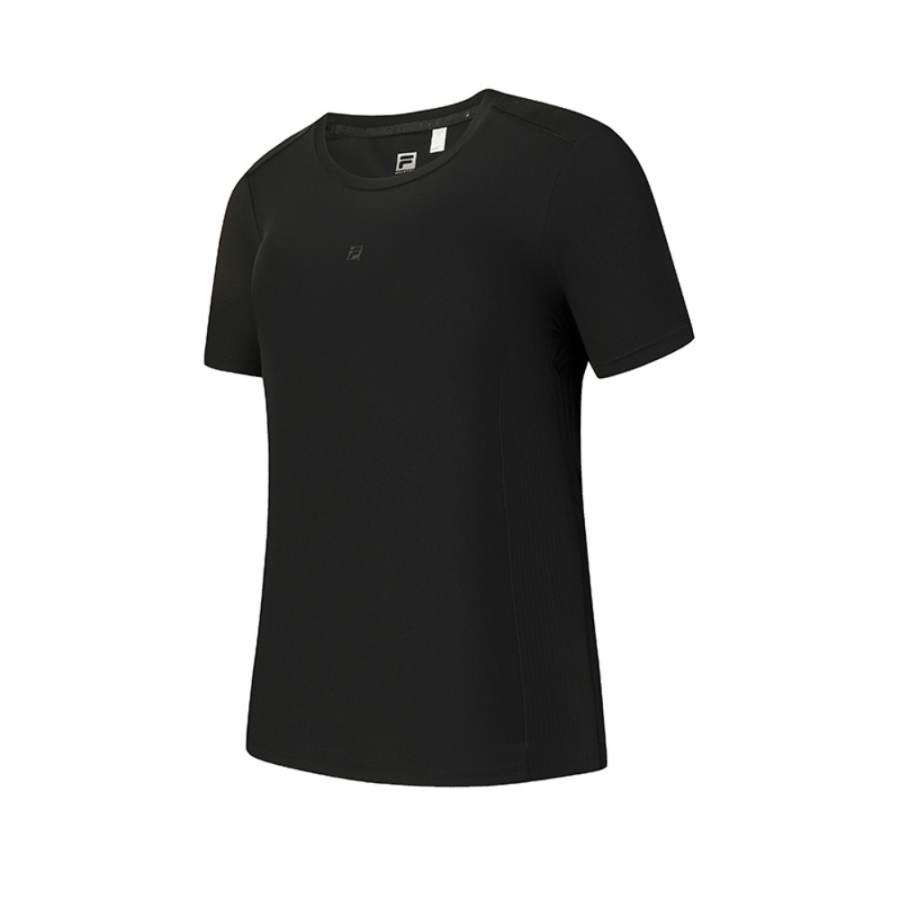 FILA Fitness T Shirts Women's Pitch Black Crew Neck Moderate