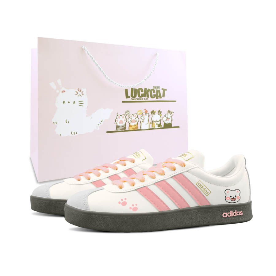 Adidas Custom Adidas VL COURT 2.0 Pink Bear Cute 2.0 Shopping Bag Abrasion Resistant Low top German Army Trainers Unisex Pink