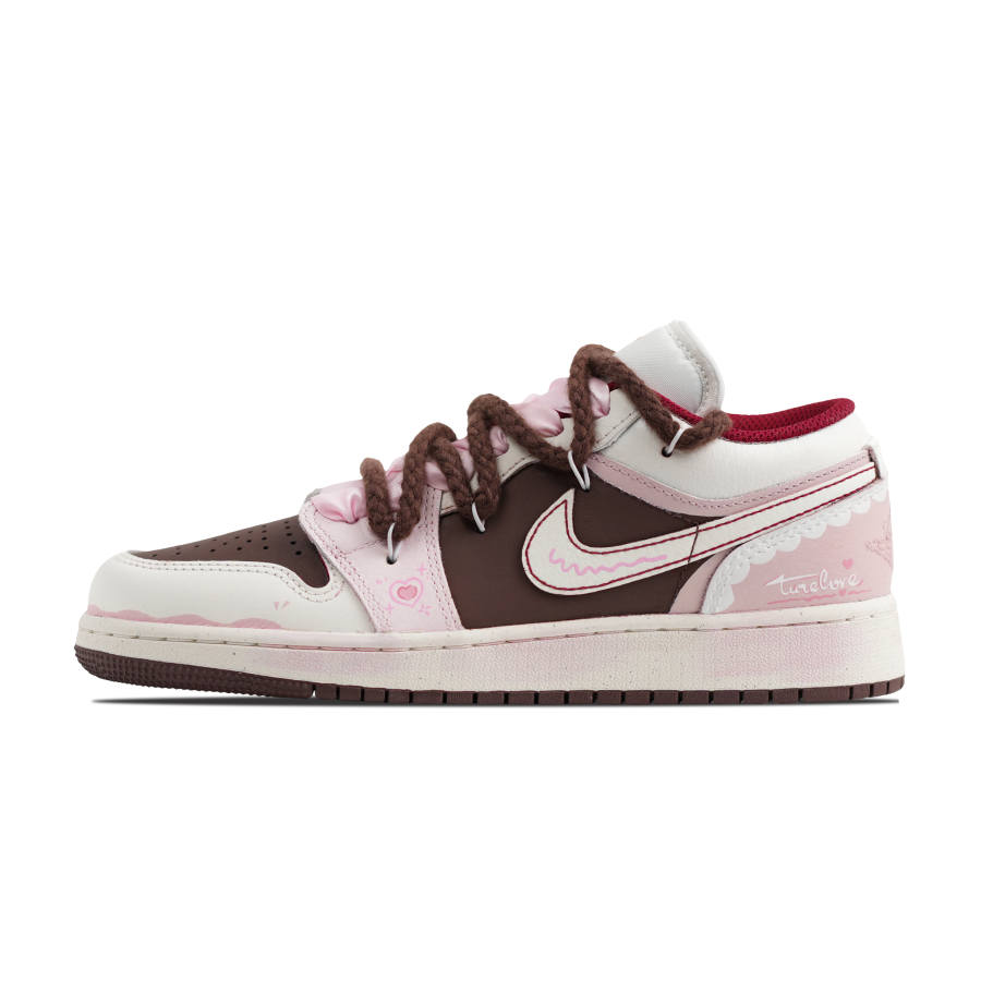 Jordan Jordan Air Jordan 1 Strawberry Cookie Leather Low top Children's Basketball Shoes Pink, Brown Teenagers