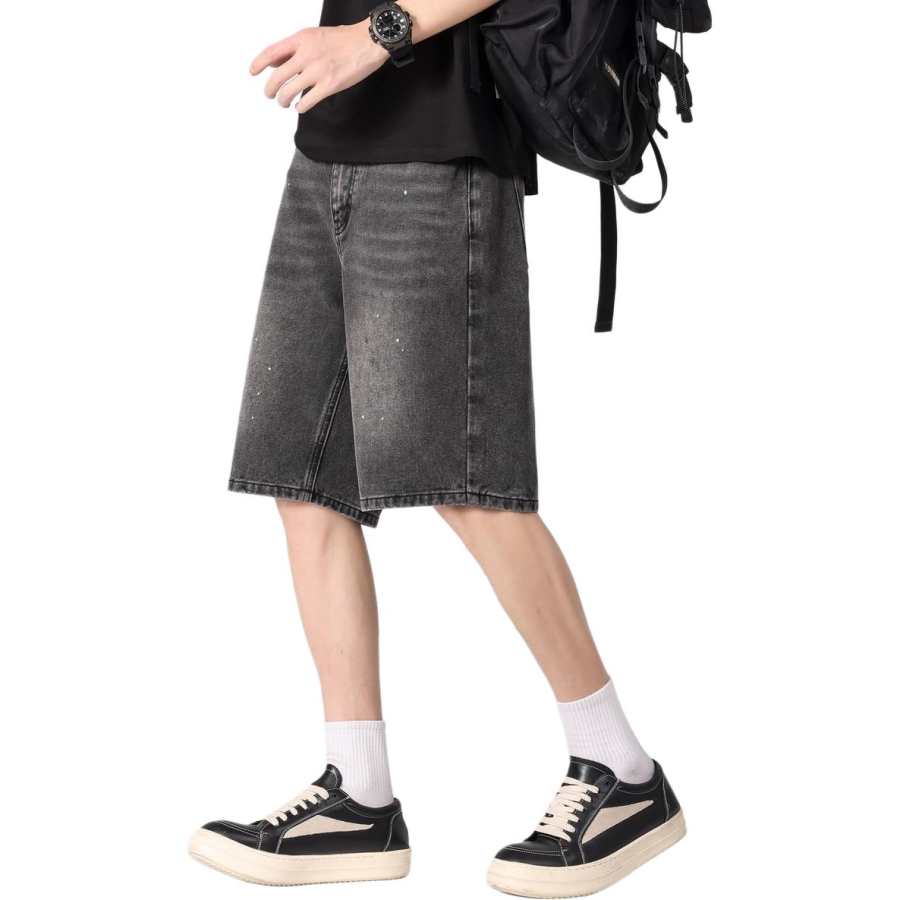 Tonlion Denim Shorts Men's Black Gray Color Moderate