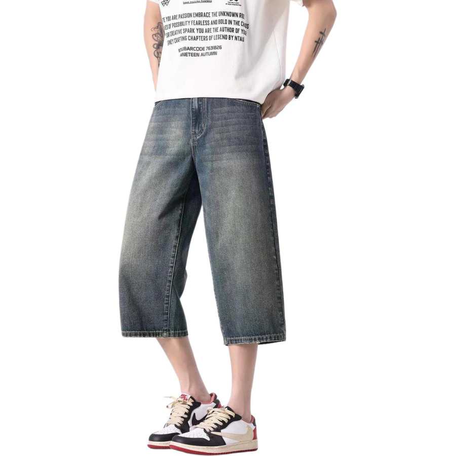 Tonlion Denim Shorts Men's Dark Blue Thin