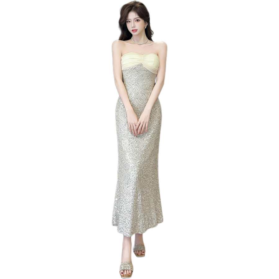 VENICEW Sleeveless Dresses Women's Apricot Collarless Thin Long