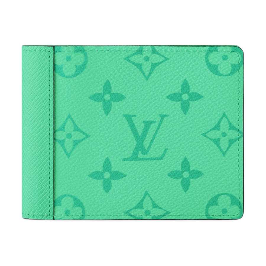 LOUIS VUITTON Multiple Monogram Coated Canvas With Taigarama Cow Leather Wallet Unisex Mint Green
