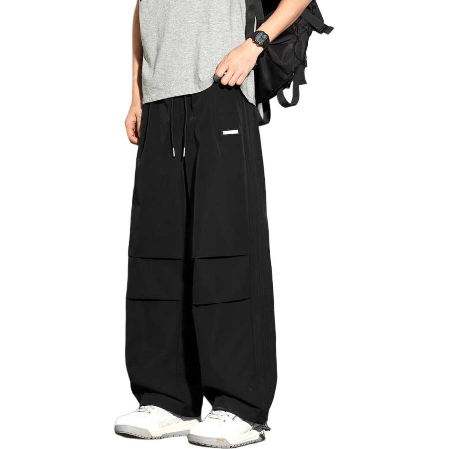 Tonlion Casual Pants Men's Black Moderate Straight Fit Pants