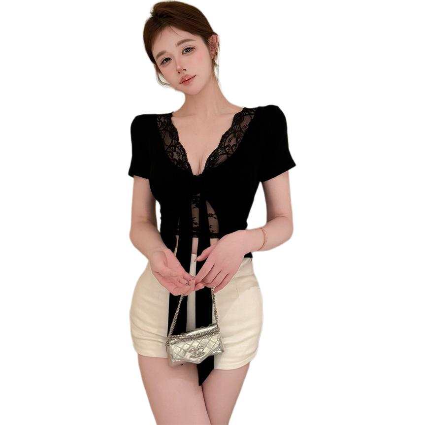 VENICEW Crop Tops Women's V Neck Thin