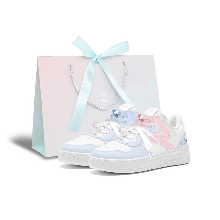 Anta Easy Synthetic Leather Slip Resistant, Abrasion Resistant, Breathable Low top Skateboard Shoes Women's Blue Pink