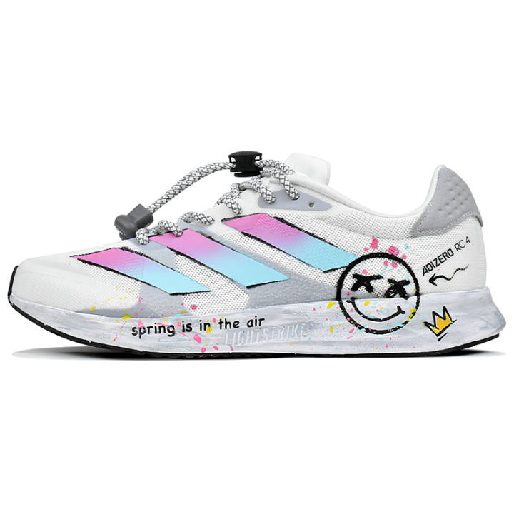 Adidas Adidas Adizero RC 4 Running Shoes Unisex Low Top White, Pink, Blue