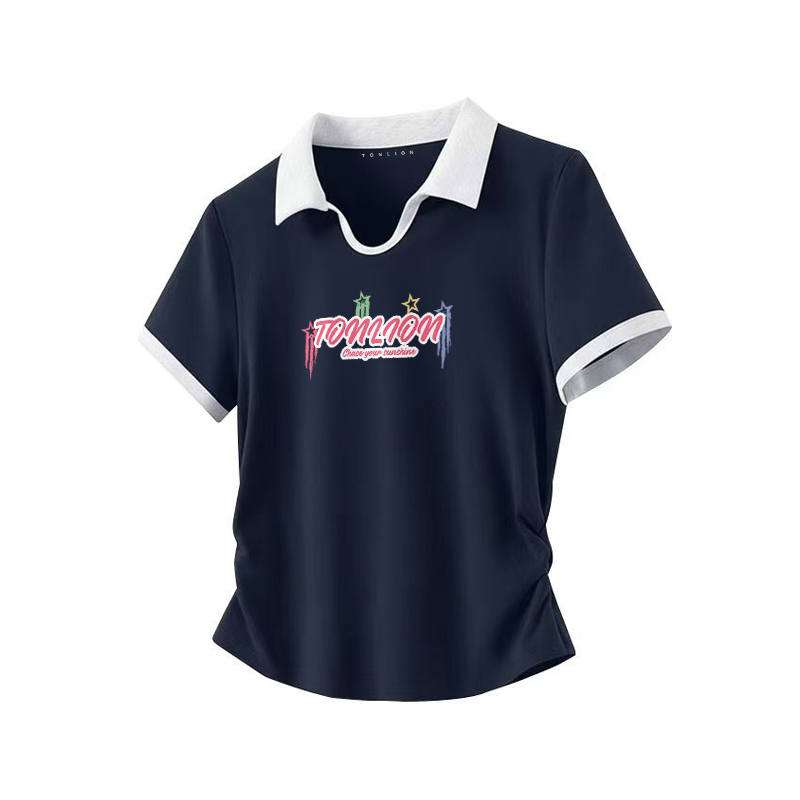 Tonlion T Shirts Women's Polo Collar Moderate Nipped In Waist