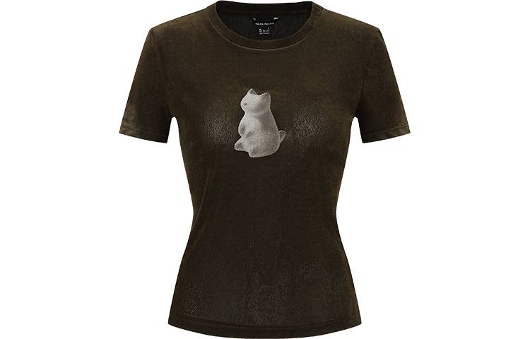 URBAN REVIVO T Shirts Women's Dark Red Brown Crew Neck Thin