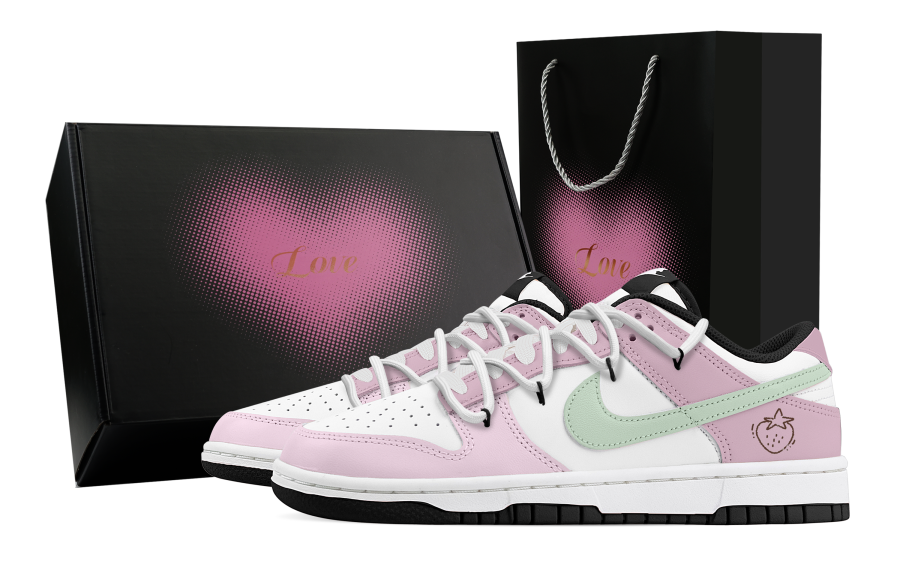 Nike Nike Dunk Berry Meet Green Mountain 2 Heart Box Leather Abrasion Resistant Low top Skateboard Shoes Unisex Pink