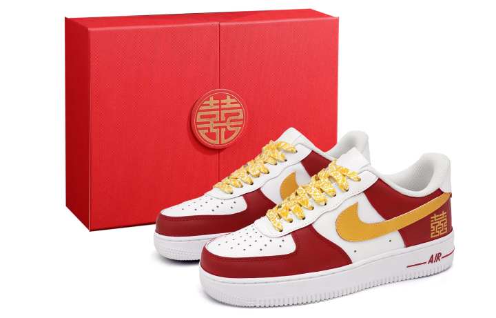 Nike Nike Air Force 1 Skateboard Shoes Unisex Low Top Red Gold