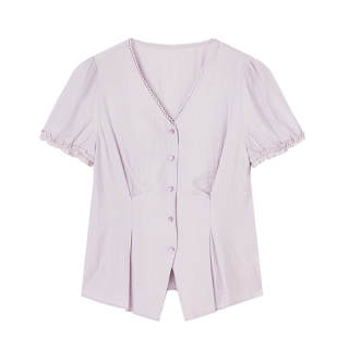 XIANGYING Shirts Women's Purple V Neck Moderate Nipped In Waist