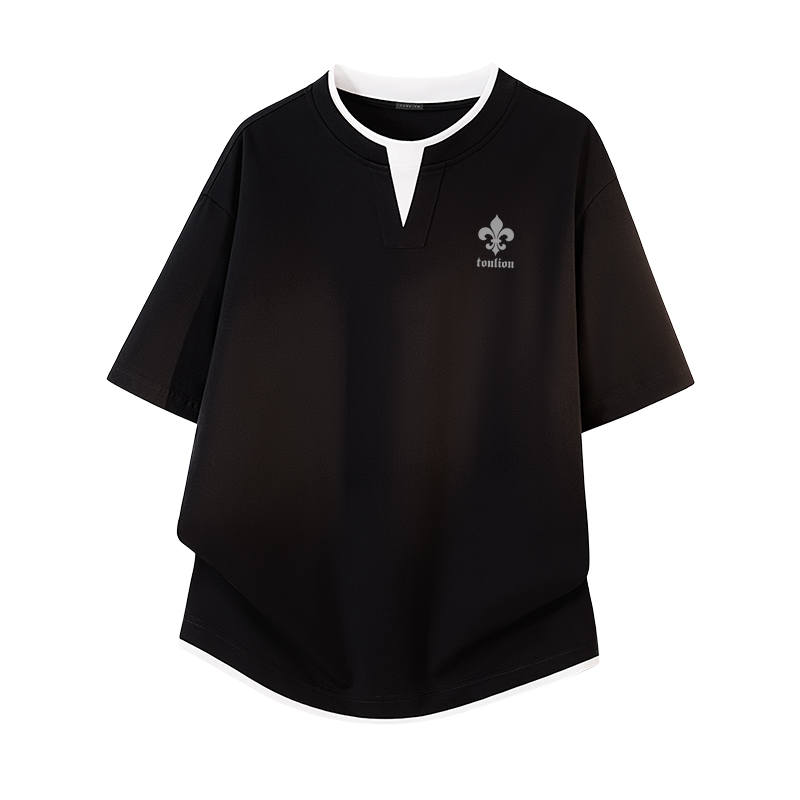 Tonlion T Shirts Unisex Crew Neck Moderate Mock Two Piece