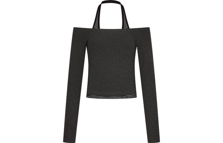 URBAN REVIVO T Shirts Women's Dark Gray Heather Gray Boat Neck
