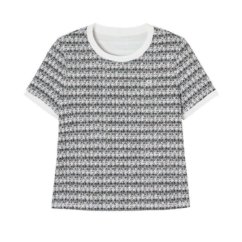 XIANGYING T Shirts Women's Stripes Crew Neck Thin Straight Fit