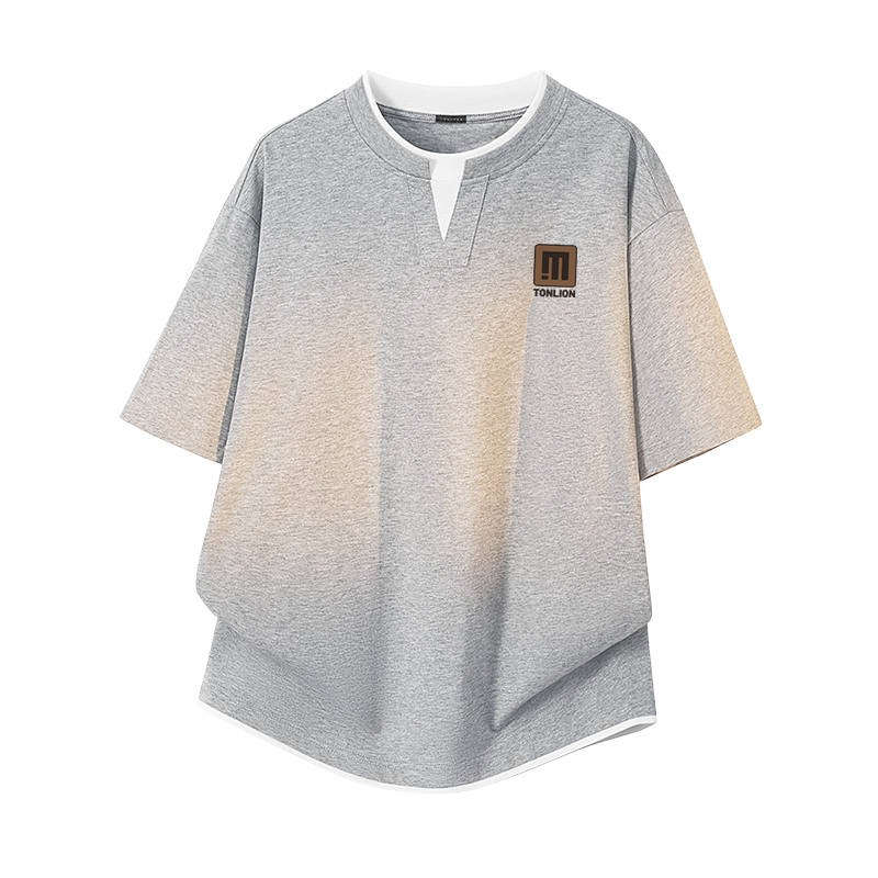 Tonlion T Shirts Unisex Crew Neck Moderate Mock Two Piece