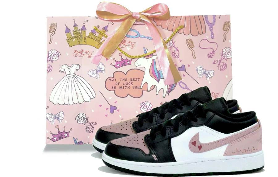 Jordan Jordan Air Jordan 1 Low top Children's Basketball Shoes Black Pink Teenagers
