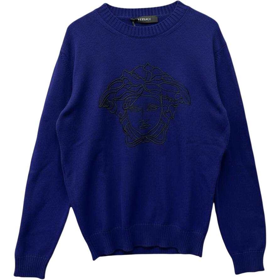 VERSACE Knitwear Men's Blue Crew Neck Moderate Straight Fit