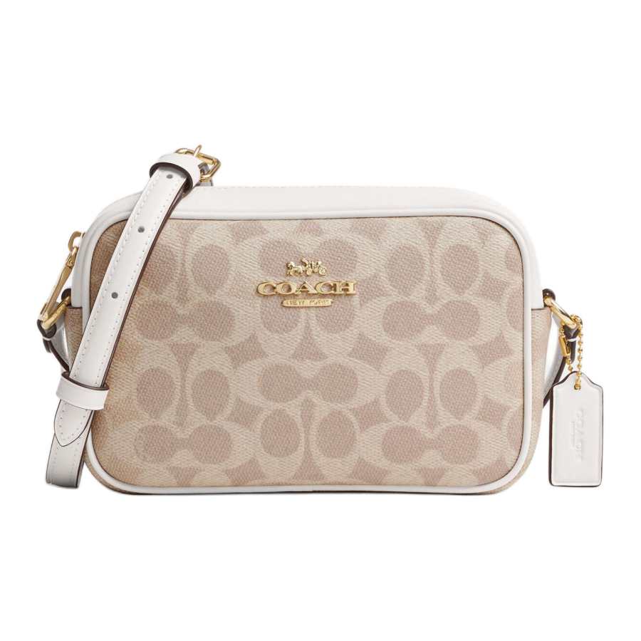 COACH Jamie Artificial Leather Camera Bag, Shoulder Bag Small Women's Sand Yellow & Chalk White