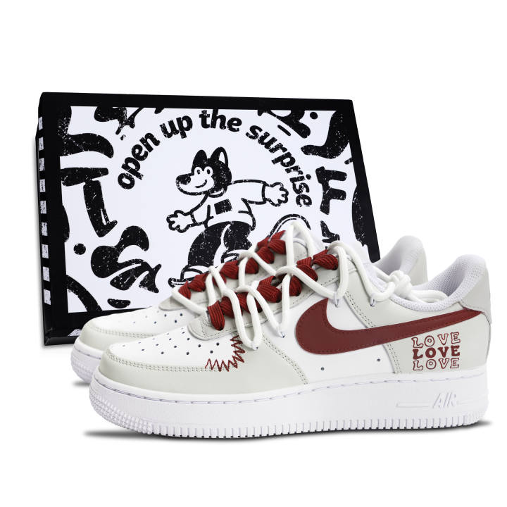 Nike Nike Air Force 1 Skateboard Shoes Unisex Low Top White/Beige/Red