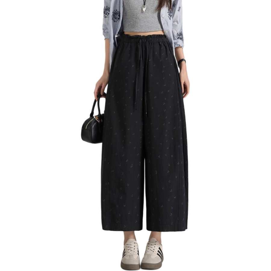 Tonlion Casual Pants Women's Black Moderate Wide Leg Pants