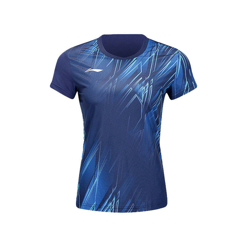 Li-Ning Li Ning T Shirts Women's Dark Ship Blue Crew Neck
