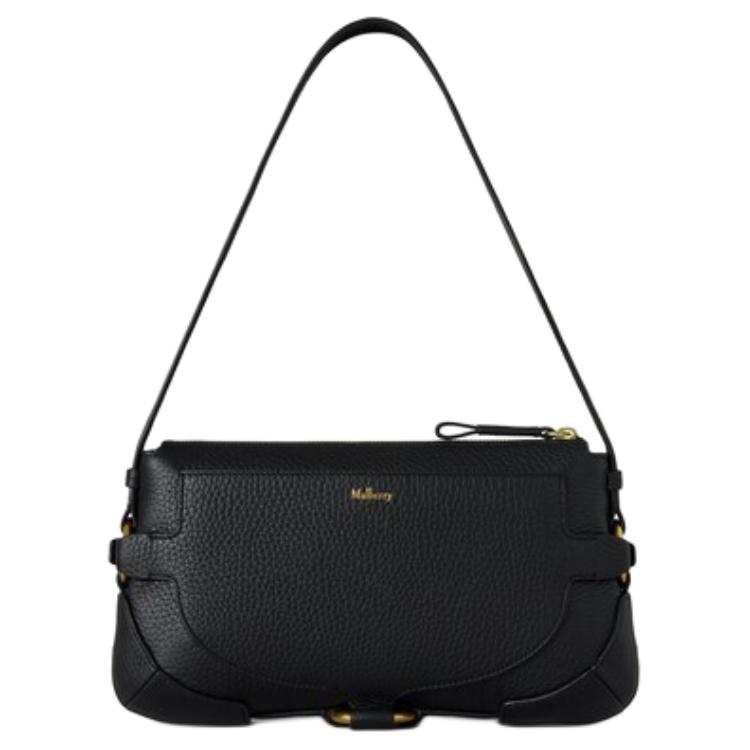Mulberry Coarse Grain Leather Handbag, Shoulder Bag Women's Black