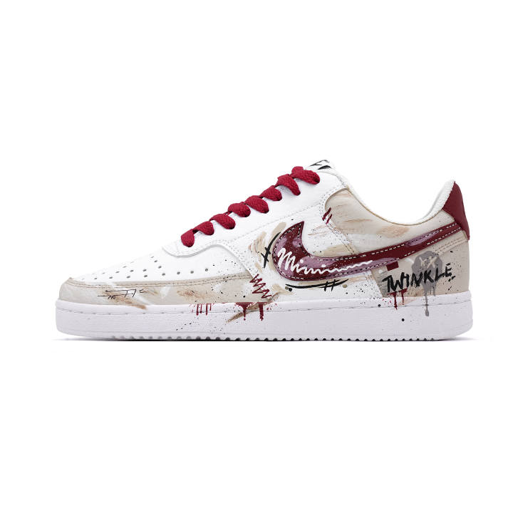 Nike Nike Court Vision 1 Scarlet Stars 7L Cushioning Abrasion Resistant Slip Resistant Low top Skateboard Shoes Unisex