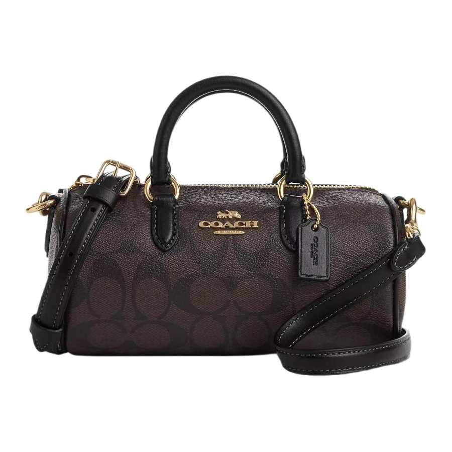 COACH Lacey Coated Canvas Boston Bag Handbag Small Women's Dark Brown