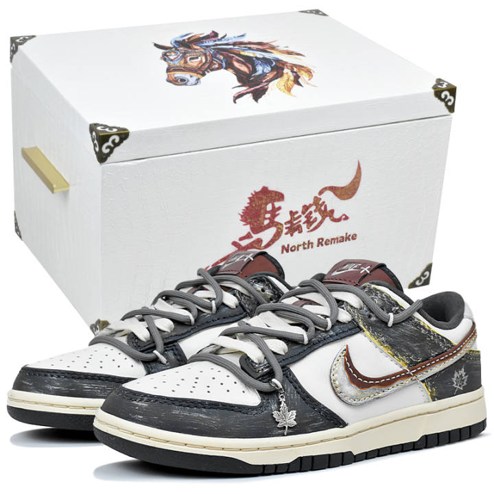Nike Nike Dunk Slip Resistant Abrasion Resistant Low top Skateboard Shoes Men's White Black Gray
